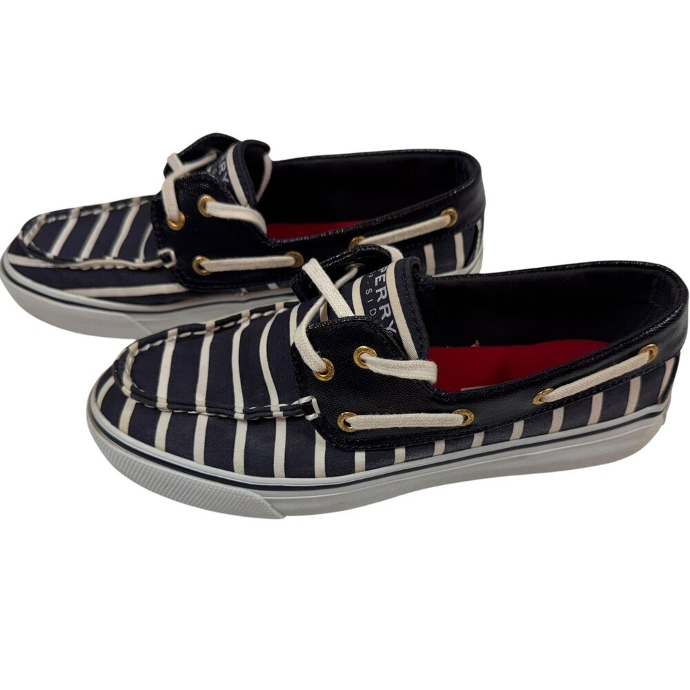 Sperry Top Sider Womens 6 Biscayne‎ Boat Shoe Slip On Stripe Navy White Nautical